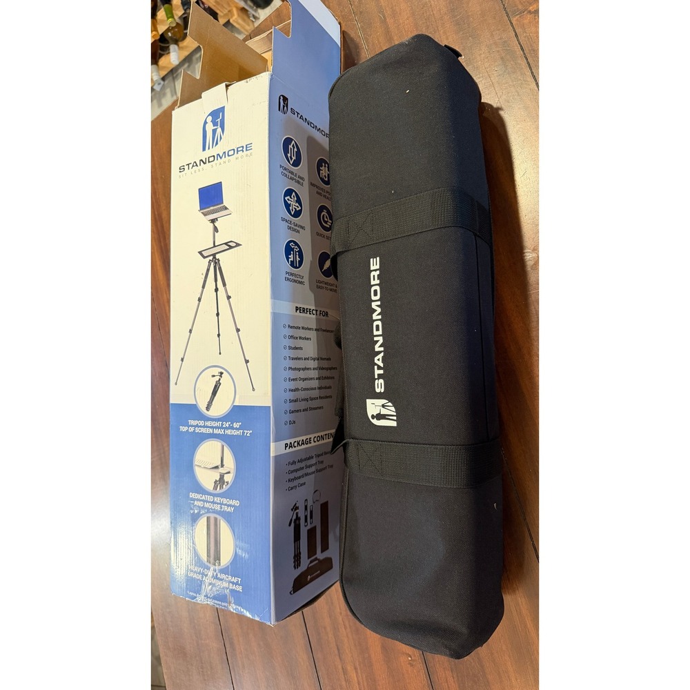 StandMore Portable Standing Desk with Keyboard Tray Adjustable Tripod Black NEW - Picture 3 of 16